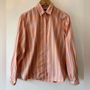 LAUREN Ralph Lauren L Women’s Salmon and Blue Striped Button down shirt